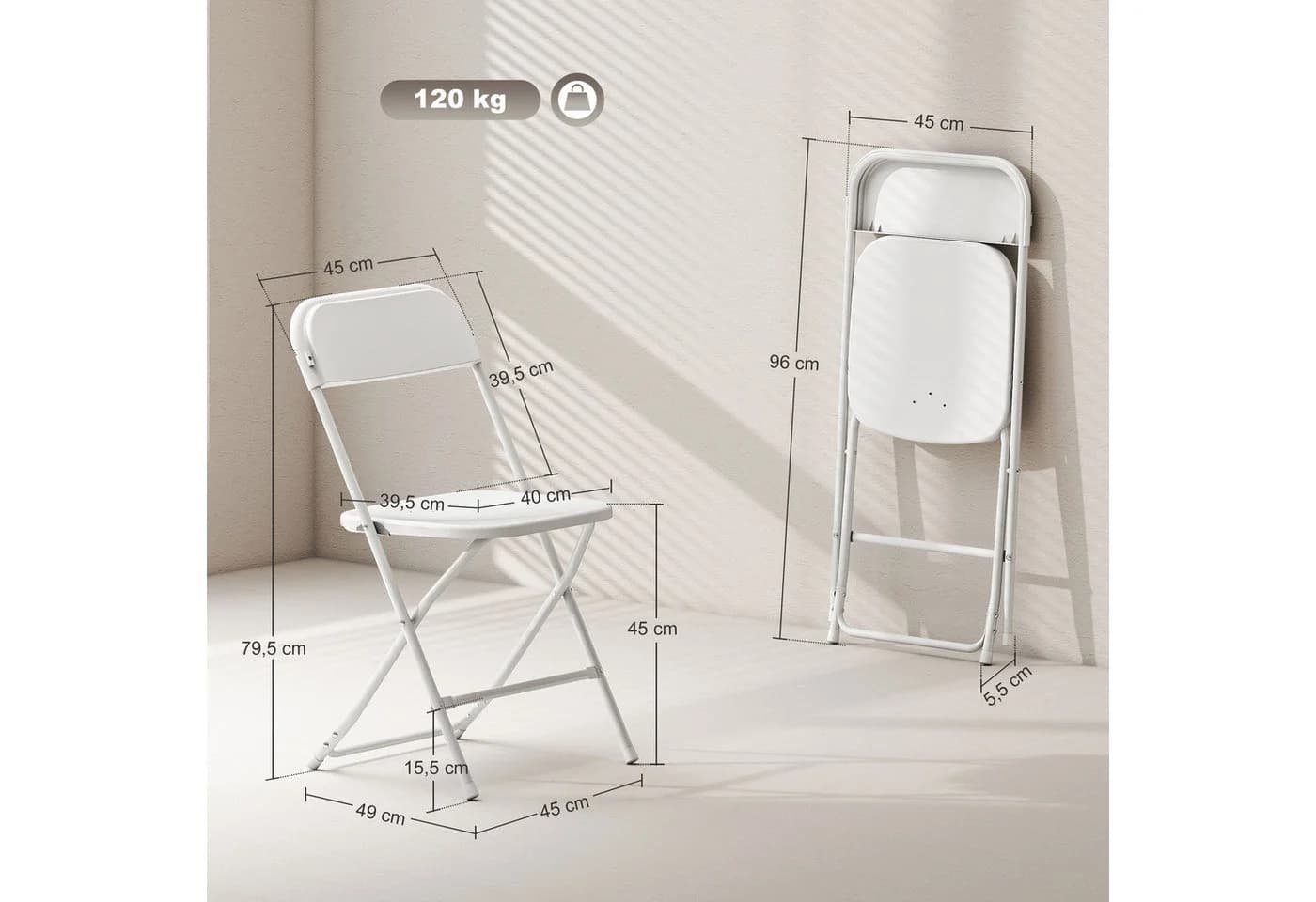HOMCOM Klappstuhl faltbar Stahlrahmen 6er Set Esszimmer Wohnzimmer Weiß - Bild 3