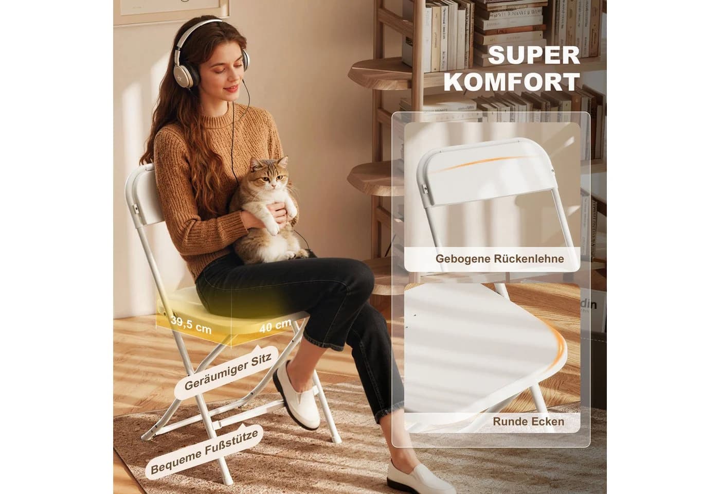 HOMCOM Klappstuhl faltbar Stahlrahmen 6er Set Esszimmer Wohnzimmer Weiß - Bild 4