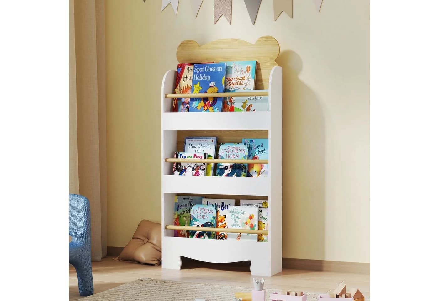 AIYAPLAY Kinderbücherregal Bärenform 3 Ablagen Weiß