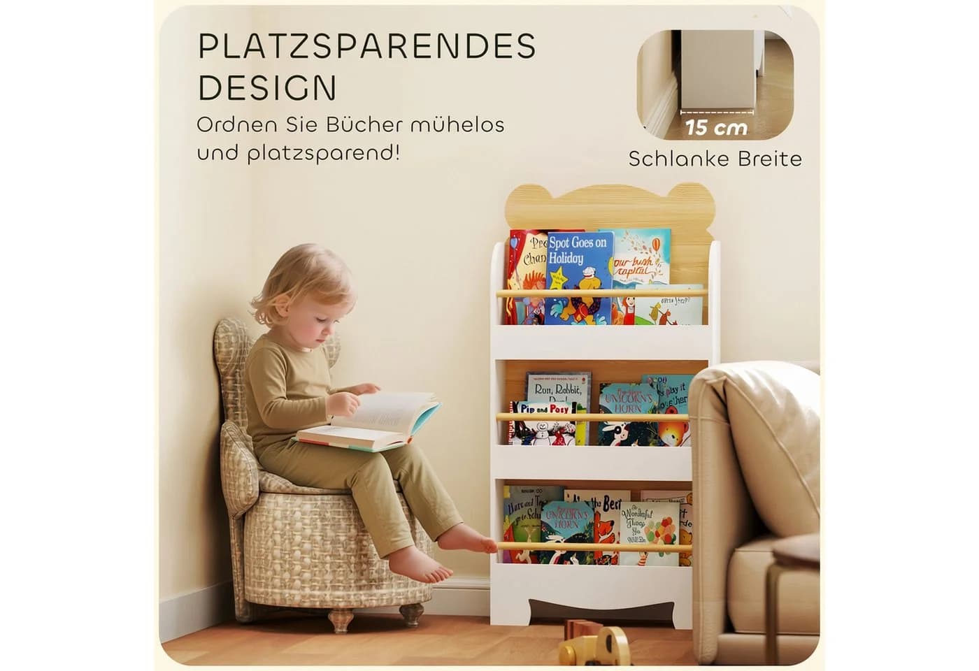AIYAPLAY Kinderbücherregal Bärenform 3 Ablagen Weiß - Bild 4