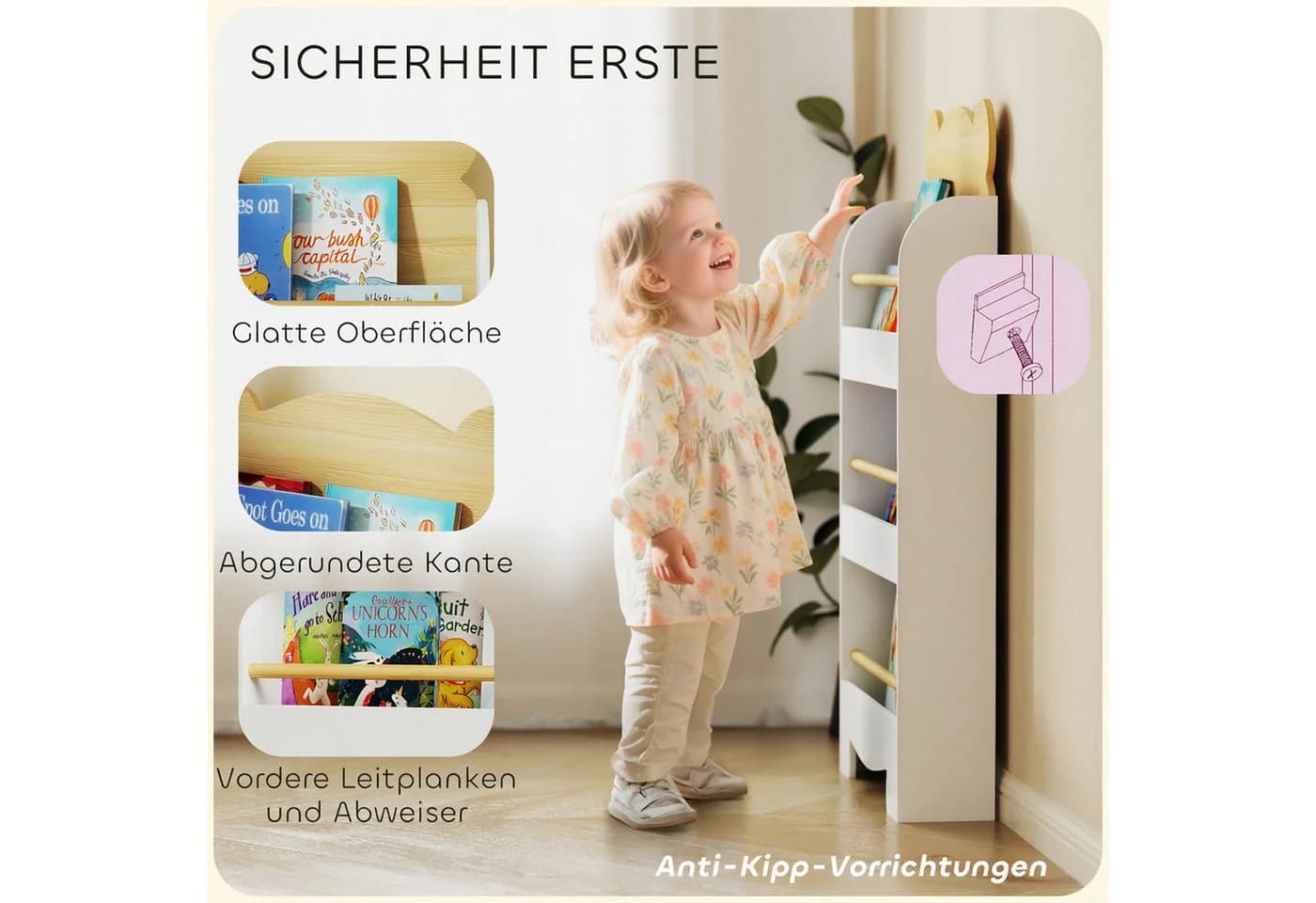 AIYAPLAY Kinderbücherregal Bärenform 3 Ablagen Weiß - Bild 5