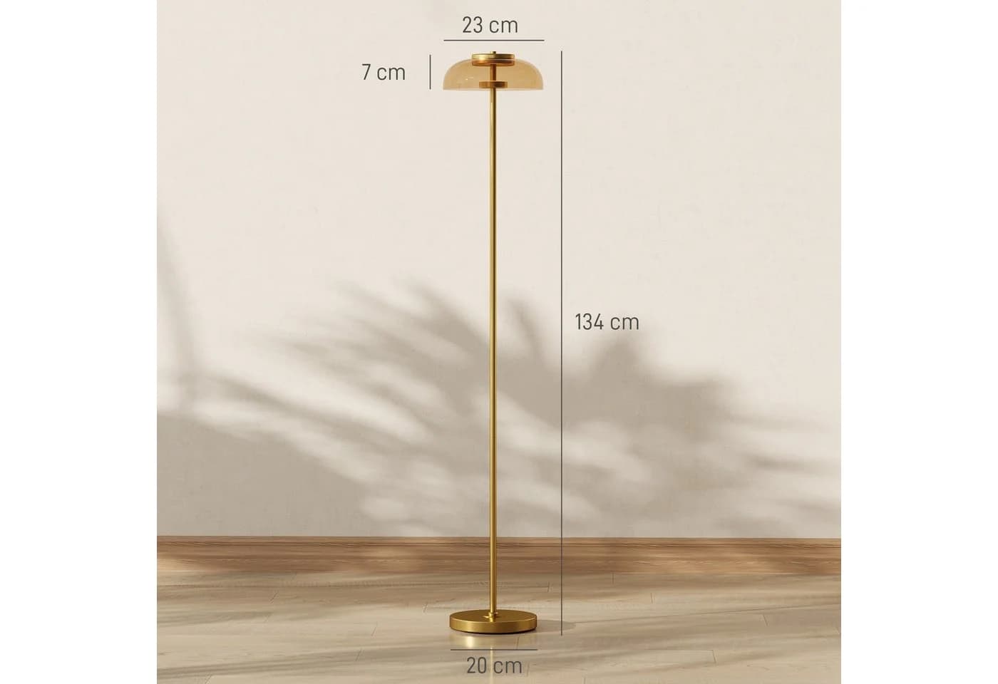 HOMCOM Stehlampe Stehleuchte mit 3000 K warmem Licht, Fußschalter, LED fest integriert, Messing - Bild 3