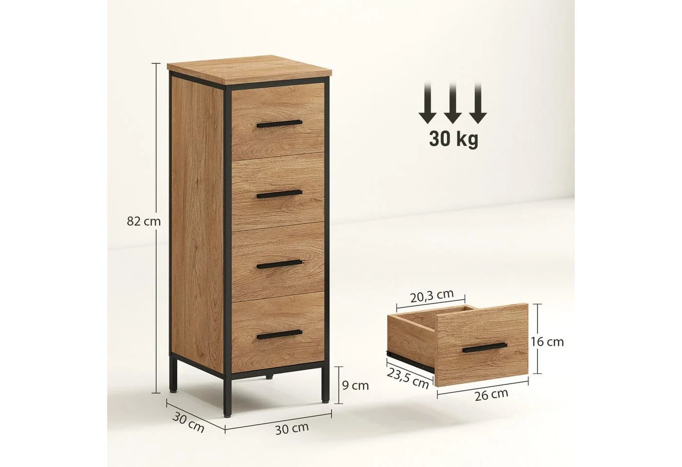HOMCOM Badkommode mit 4 Schubladen Eiche - Bild 3