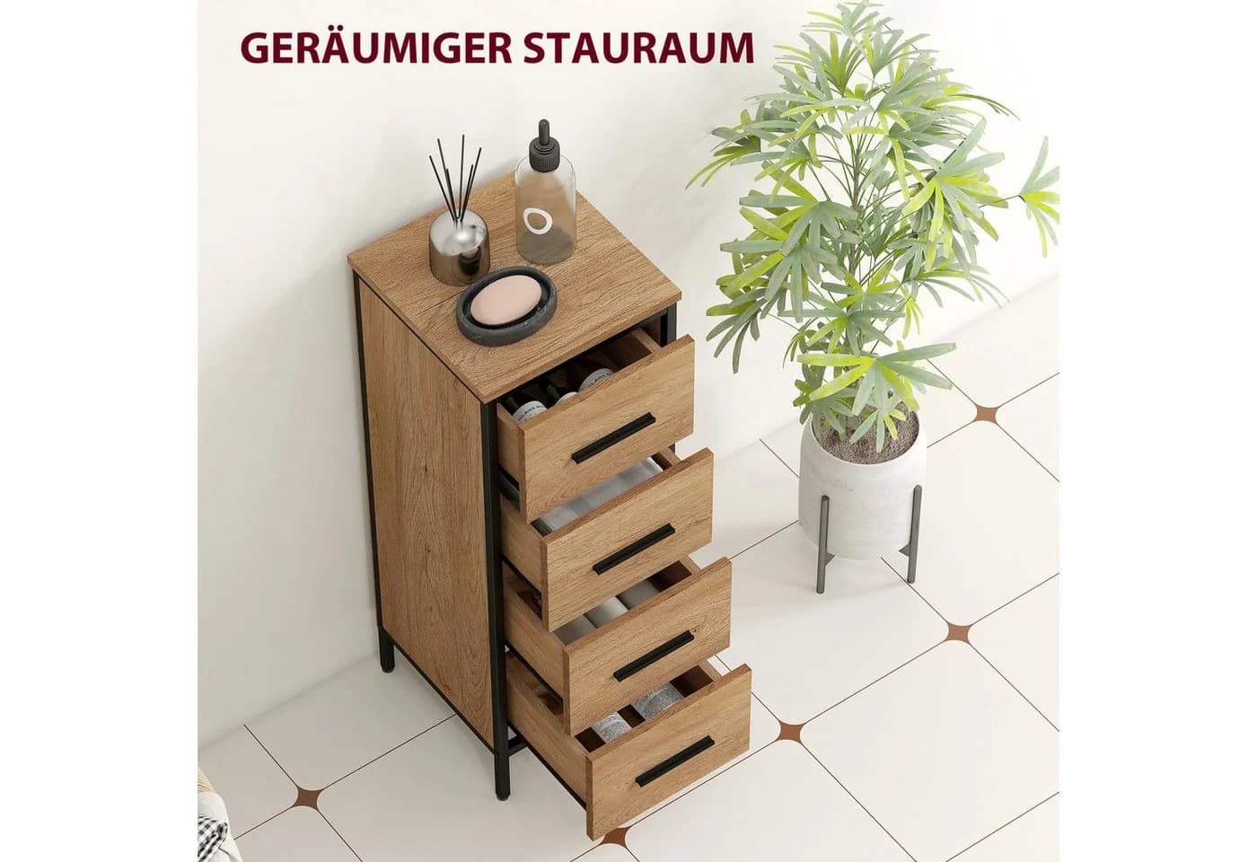 HOMCOM Badkommode mit 4 Schubladen Eiche - Bild 4