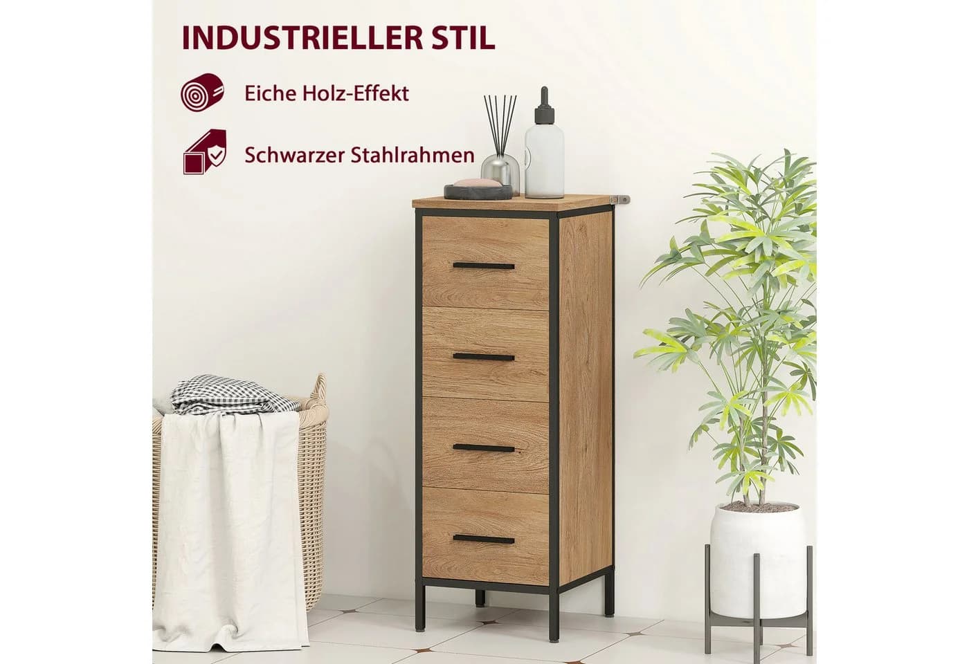 HOMCOM Badkommode mit 4 Schubladen Eiche - Bild 5