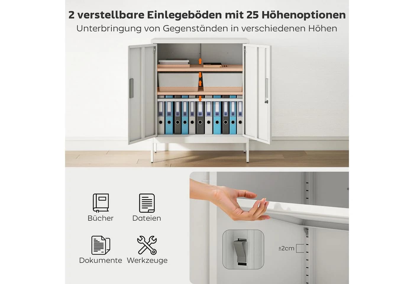 HOMCOM Aktenschrank mit 2 Türen, 2 höhenverstellbaren Einlegeböden, Schloss - Bild 4