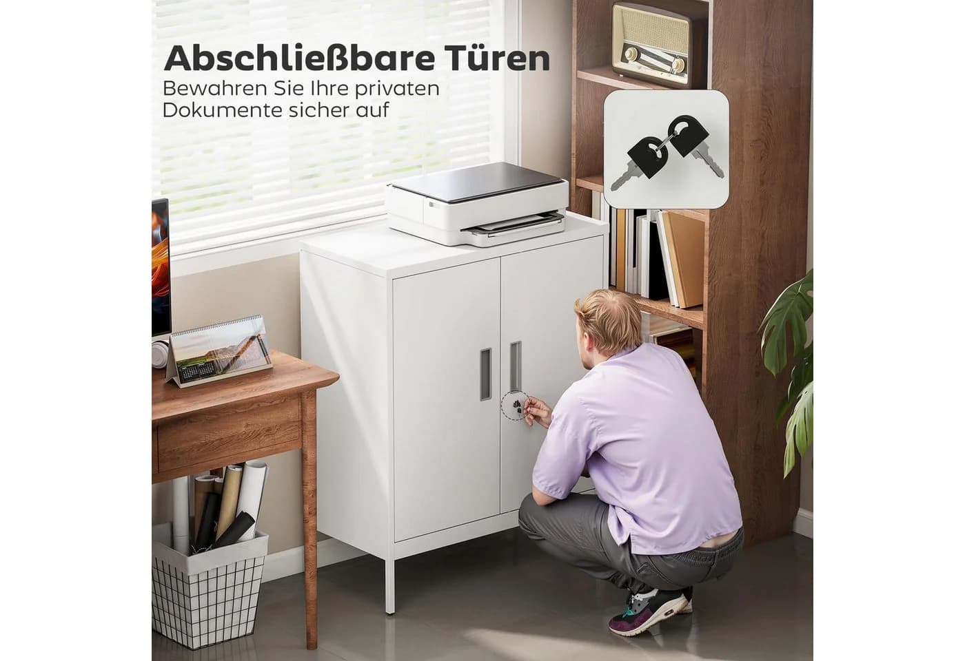 HOMCOM Aktenschrank mit 2 Türen, 2 höhenverstellbaren Einlegeböden, Schloss - Bild 5