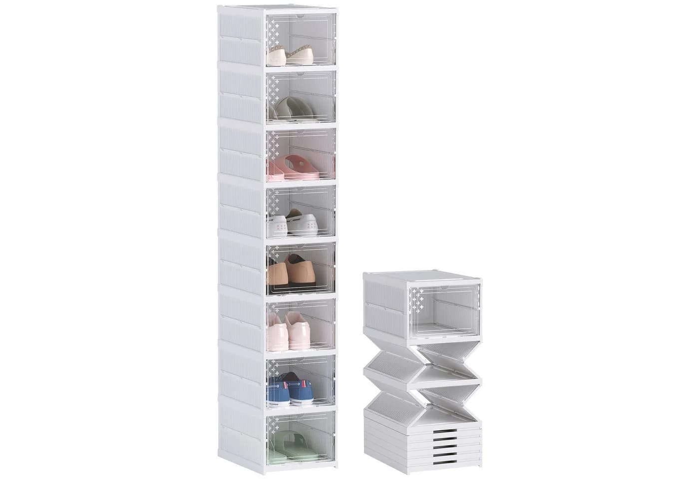 HOMCOM Schuhbox 8er-Pack Weiß Stapelbar mit Tür