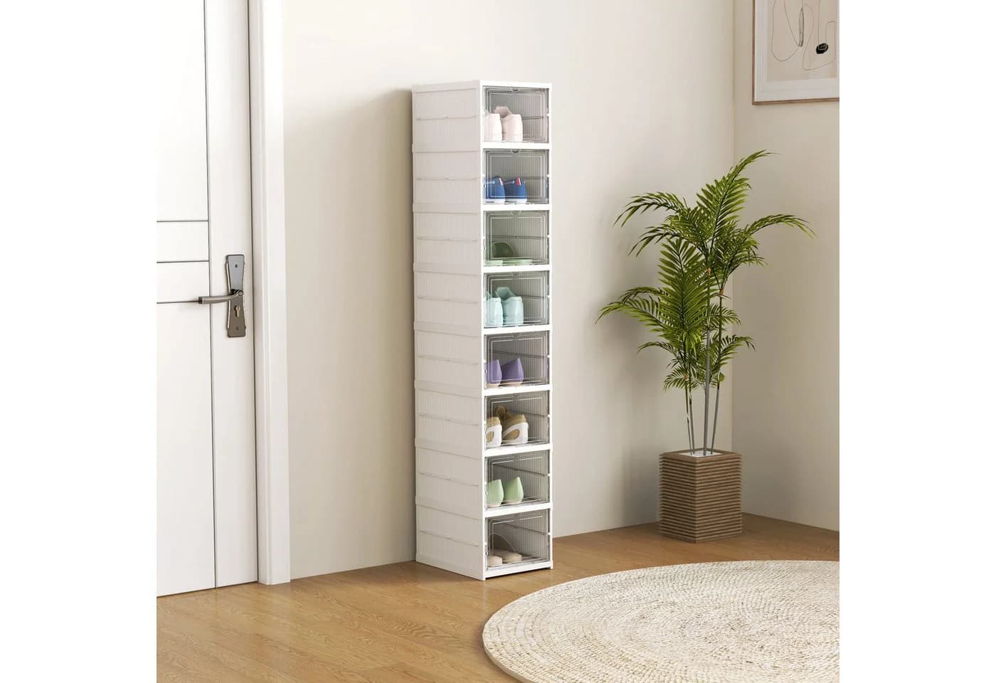 HOMCOM Schuhbox 8er-Pack Weiß Stapelbar mit Tür - Bild 2