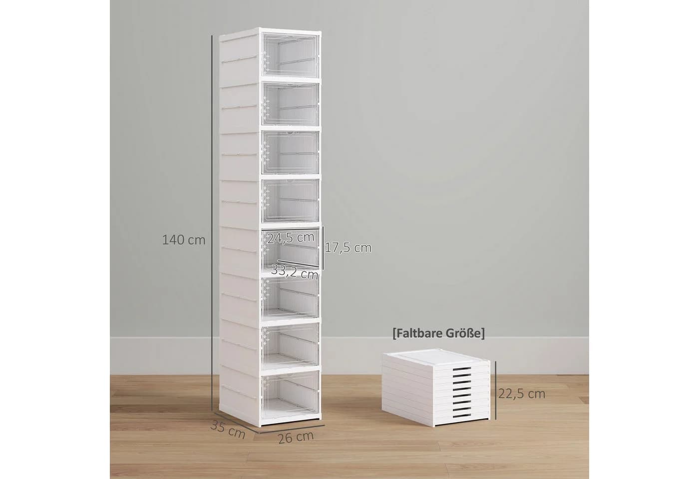 HOMCOM Schuhbox 8er-Pack Weiß Stapelbar mit Tür - Bild 3