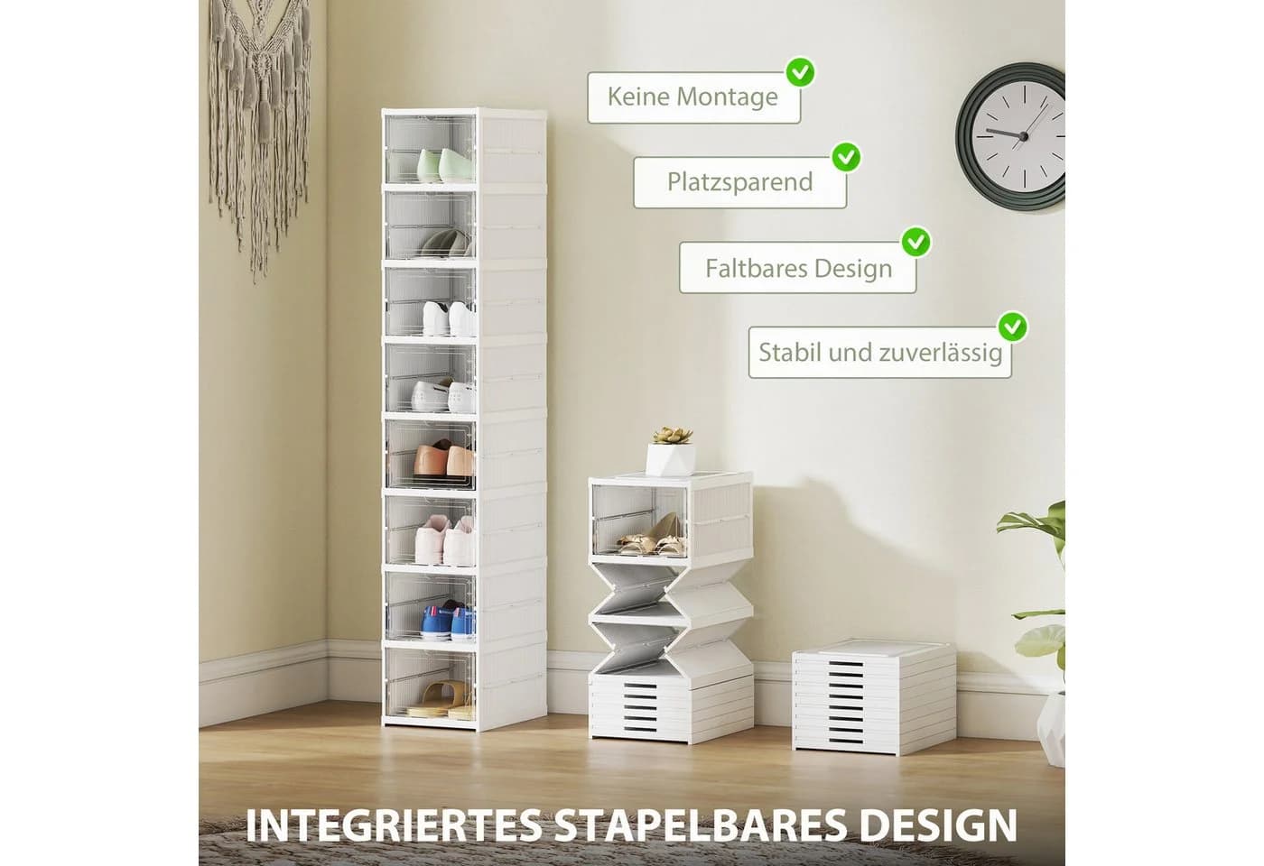 HOMCOM Schuhbox 8er-Pack Weiß Stapelbar mit Tür - Bild 4