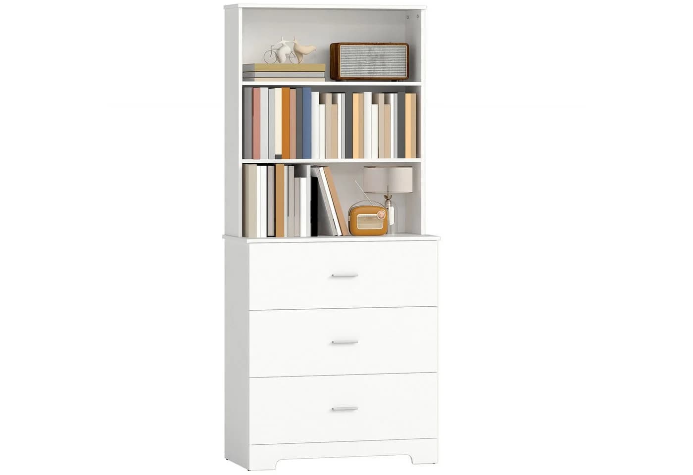HOMCOM Bücherregal mit 3 Schubladen, 3 offenen Regalen, Bücherschrank 180 cm, Weiß