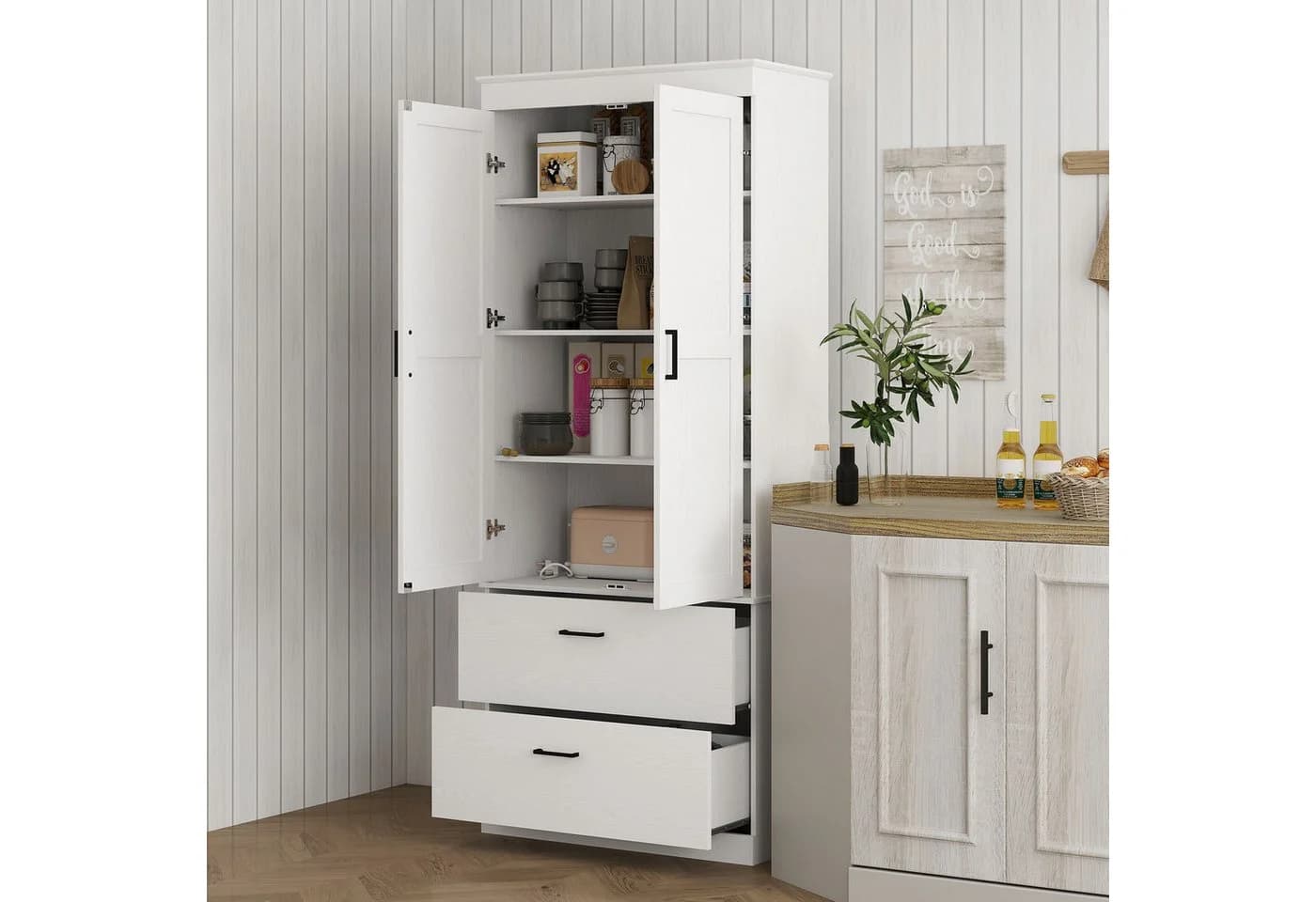 HOMCOM Hochschrank Cremeweiß mit 2 Schubladen und verstellbaren Regalen - Bild 2
