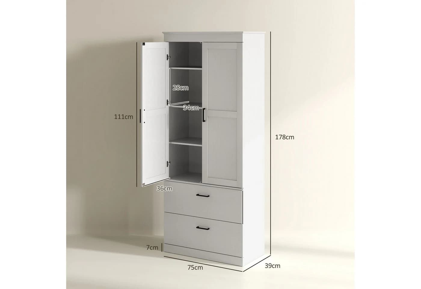 HOMCOM Hochschrank Cremeweiß mit 2 Schubladen und verstellbaren Regalen - Bild 3