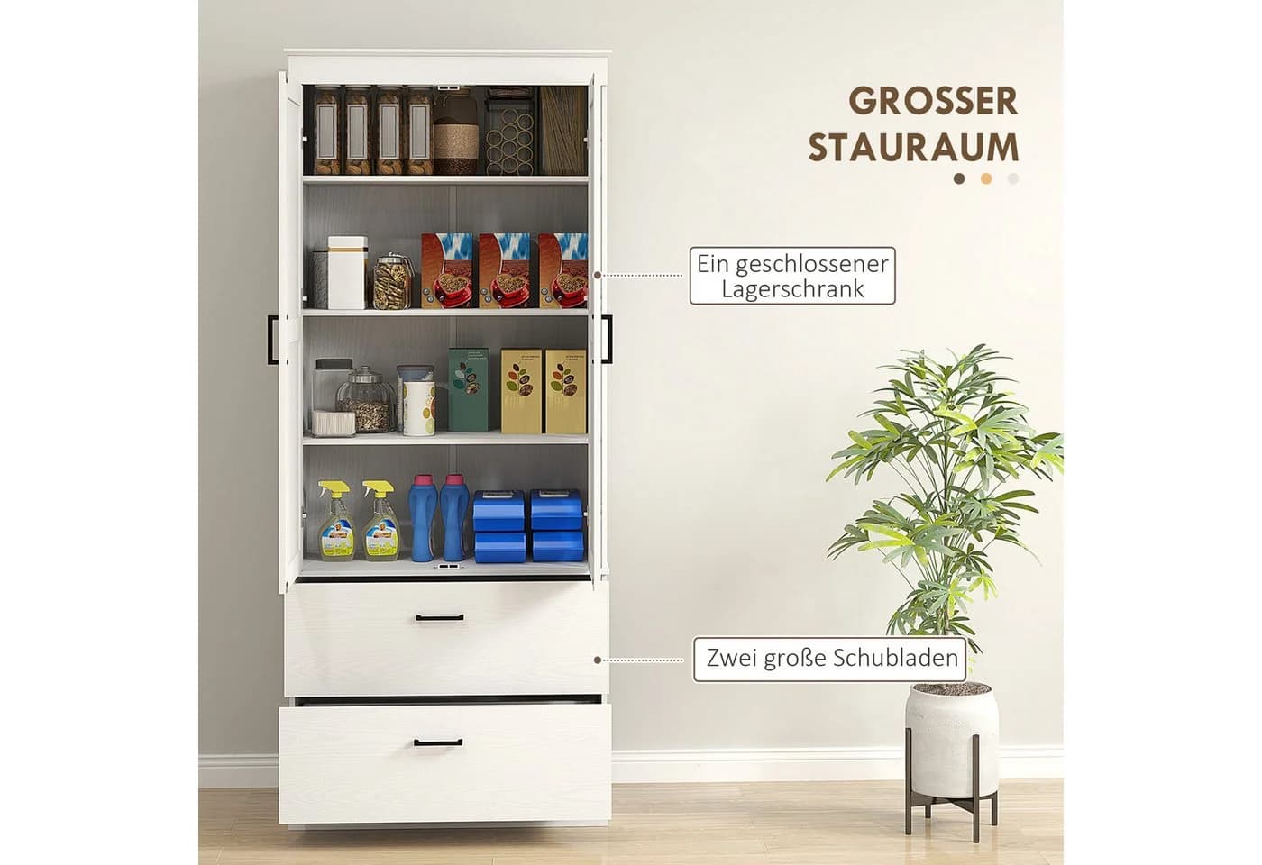 HOMCOM Hochschrank Cremeweiß mit 2 Schubladen und verstellbaren Regalen - Bild 4