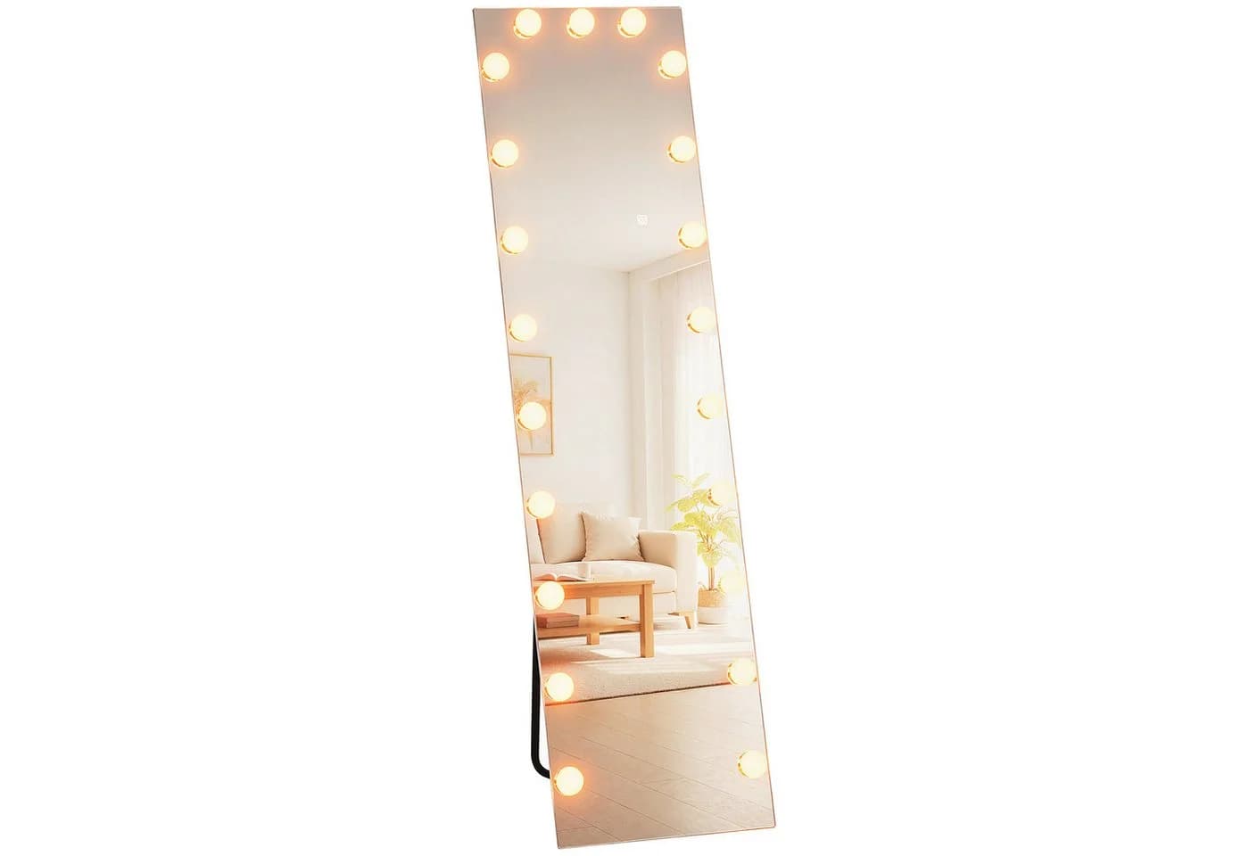 HOMCOM Standspiegel mit 21 Glühbirnen, 7 Lichtfarben, Touch-Schalter, Memory-Funktion