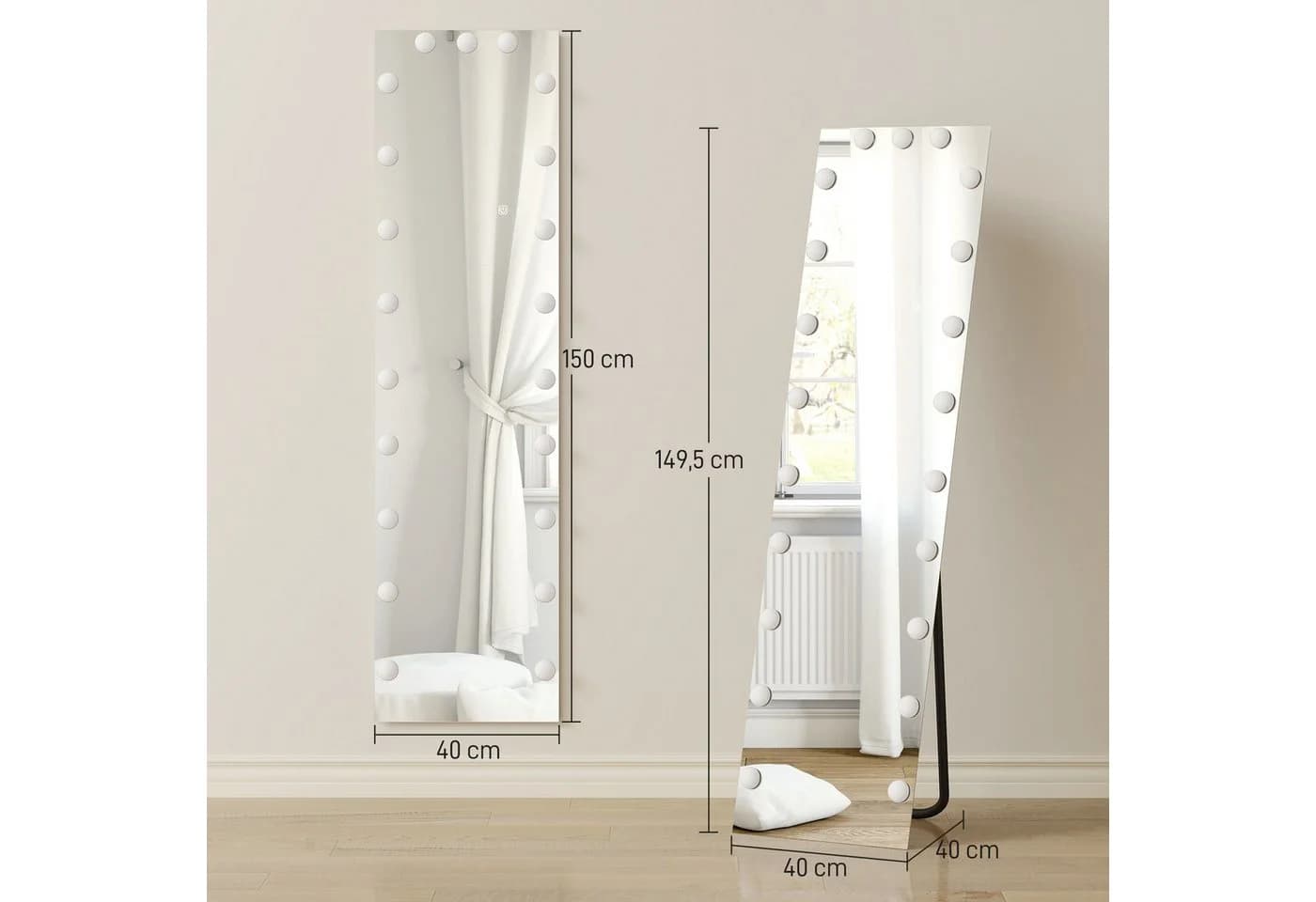 HOMCOM Standspiegel mit 21 Glühbirnen, 7 Lichtfarben, Touch-Schalter, Memory-Funktion - Bild 3