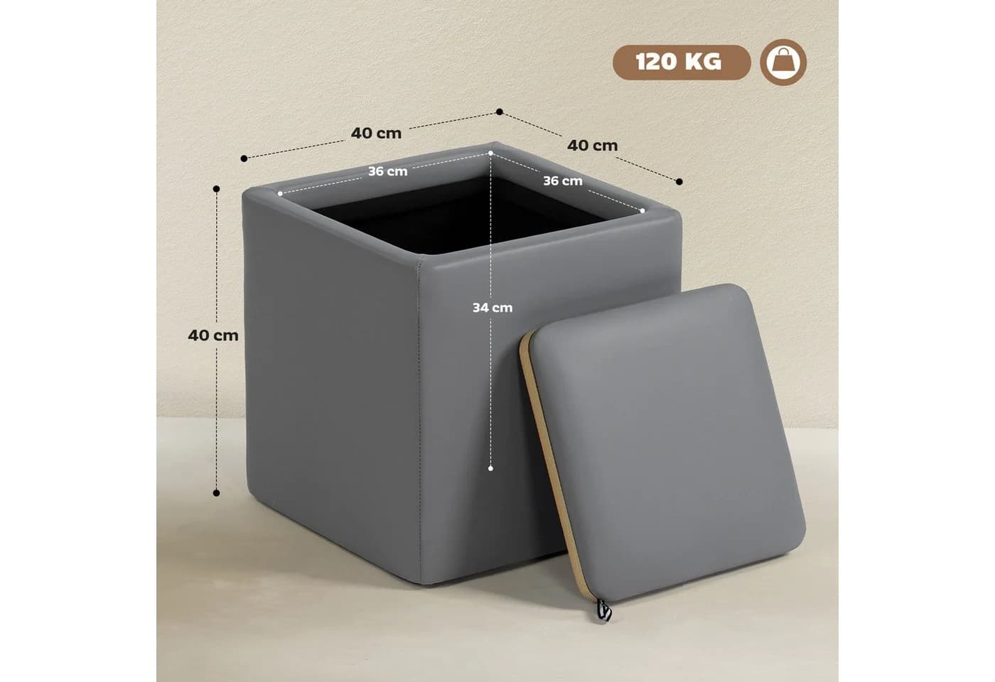 HOMCOM Sitzbank Grau mit Stauraum und MDF-Rahmen - Bild 3