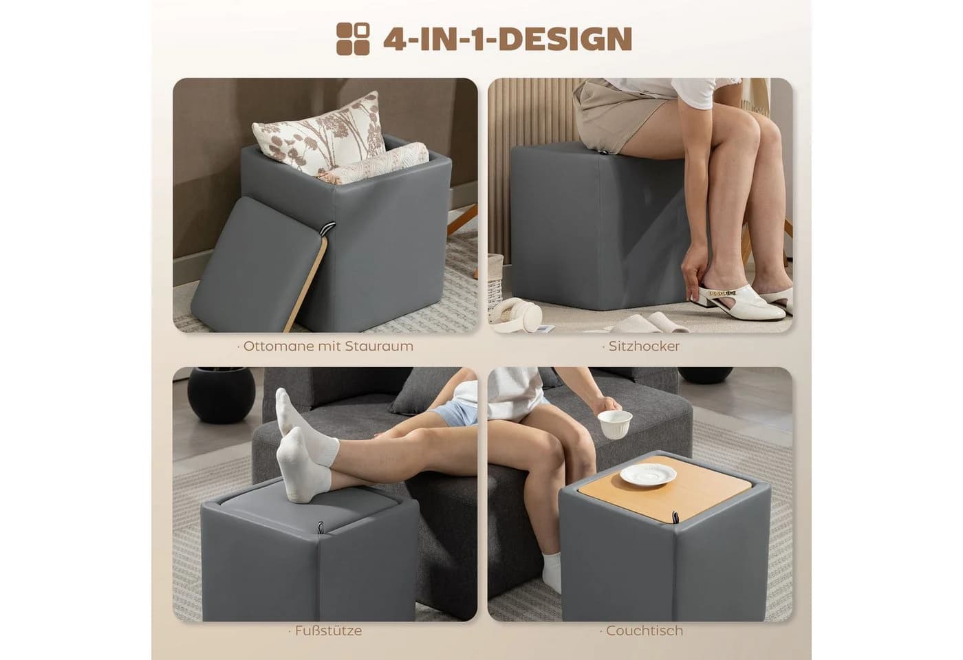 HOMCOM Sitzbank Grau mit Stauraum und MDF-Rahmen - Bild 4