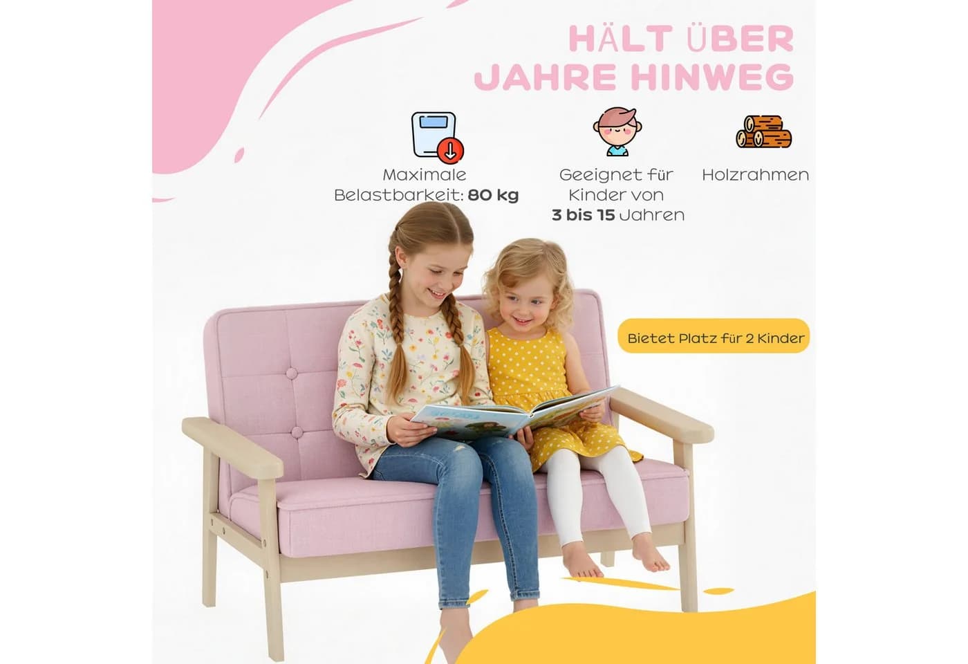 AIYAPLAY Kindersessel mit Holzrahmen Rosa - Bild 5
