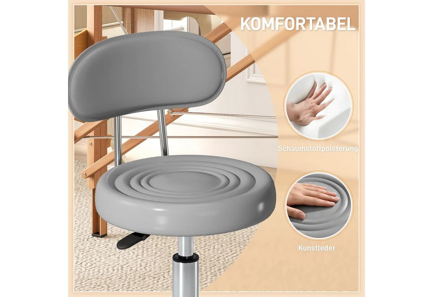 HOMCOM Drehhocker höhenverstellbar Bürohocker Grau - Bild 4