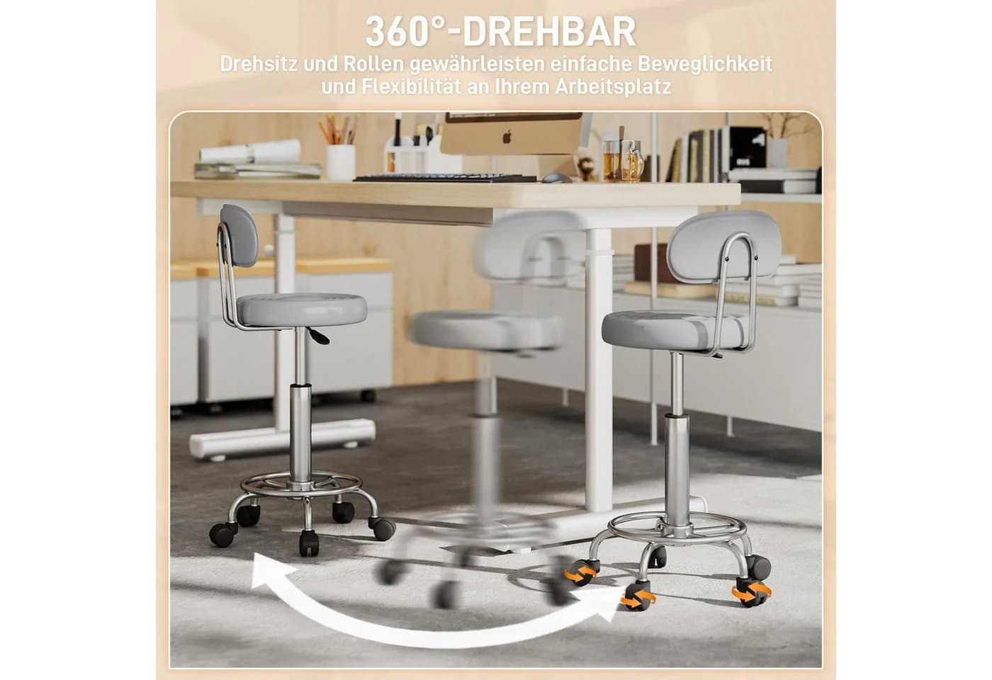 HOMCOM Drehhocker höhenverstellbar Bürohocker Grau - Bild 5