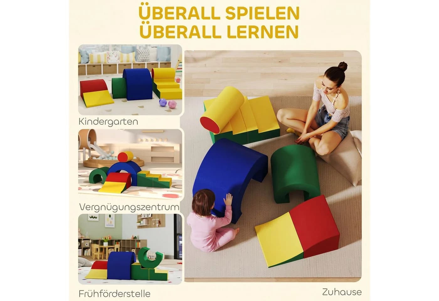 AIYAPPLAY 5-tlg. Schaumstoff Großbausteine Bunt Kinder Spielzeug - Bild 5