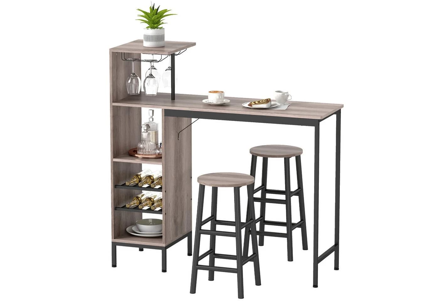HOMCOM Bartisch-Set 3-tlg. Grau Industriestil