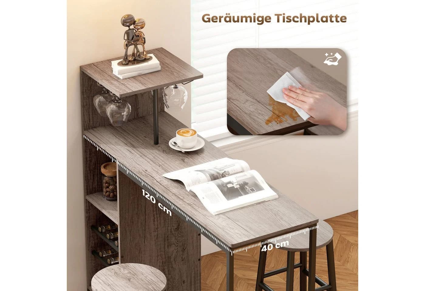 HOMCOM Bartisch-Set 3-tlg. Grau Industriestil - Bild 5