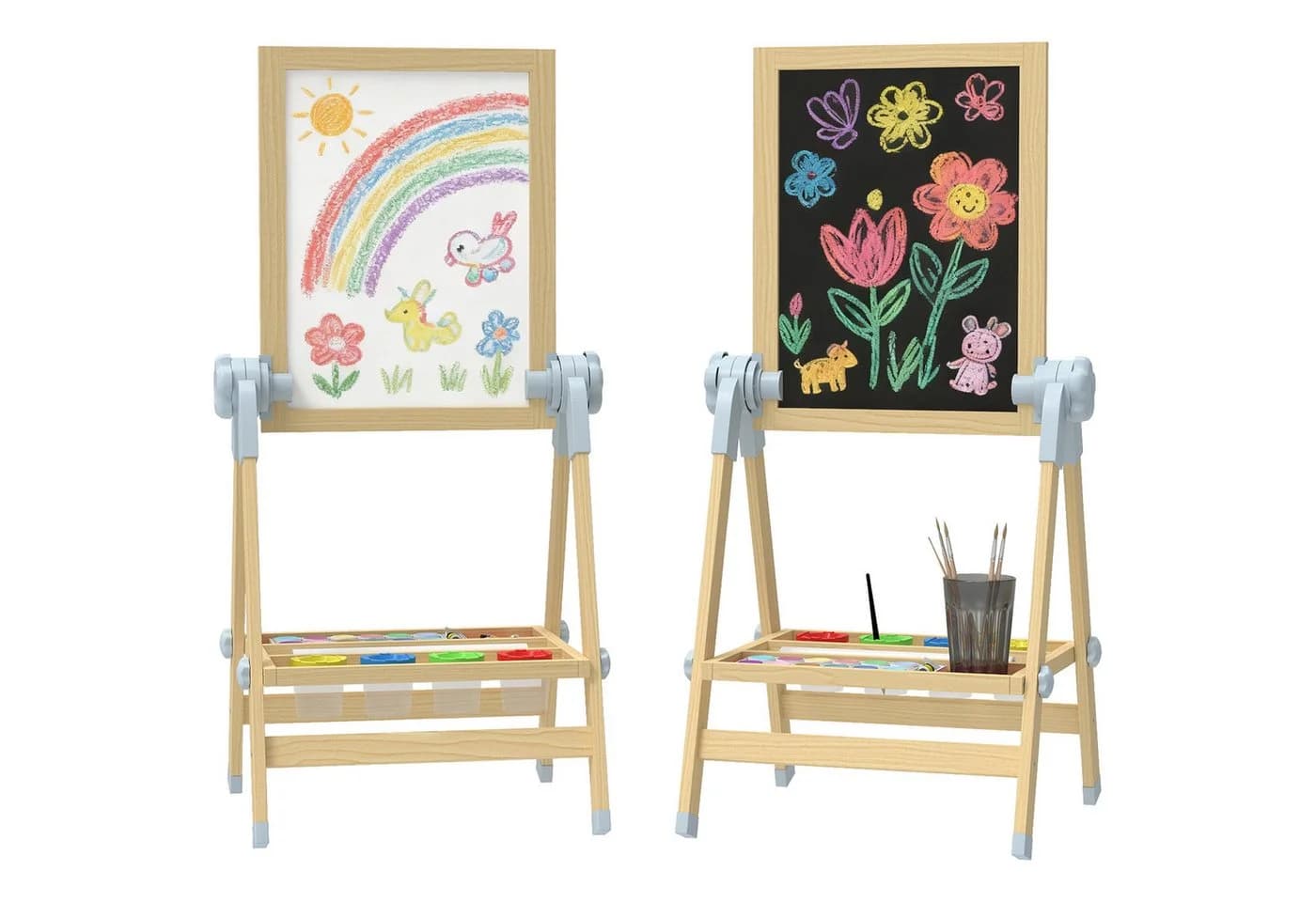 AIYAPLAY Kindertafel Höhenverstellbar Magnetische Standtafel mit Papierrolle