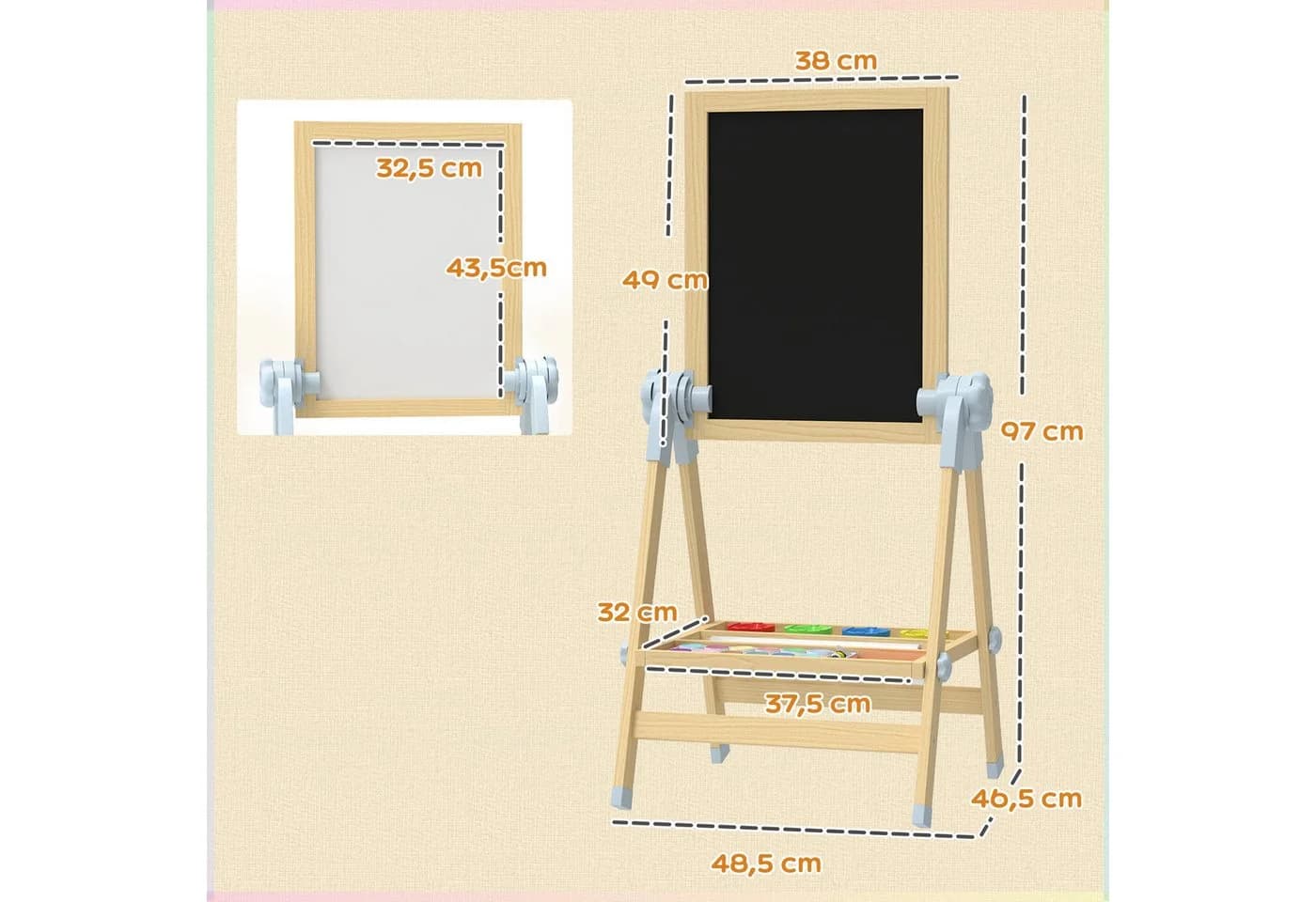 AIYAPLAY Kindertafel Höhenverstellbar Magnetische Standtafel mit Papierrolle - Bild 3