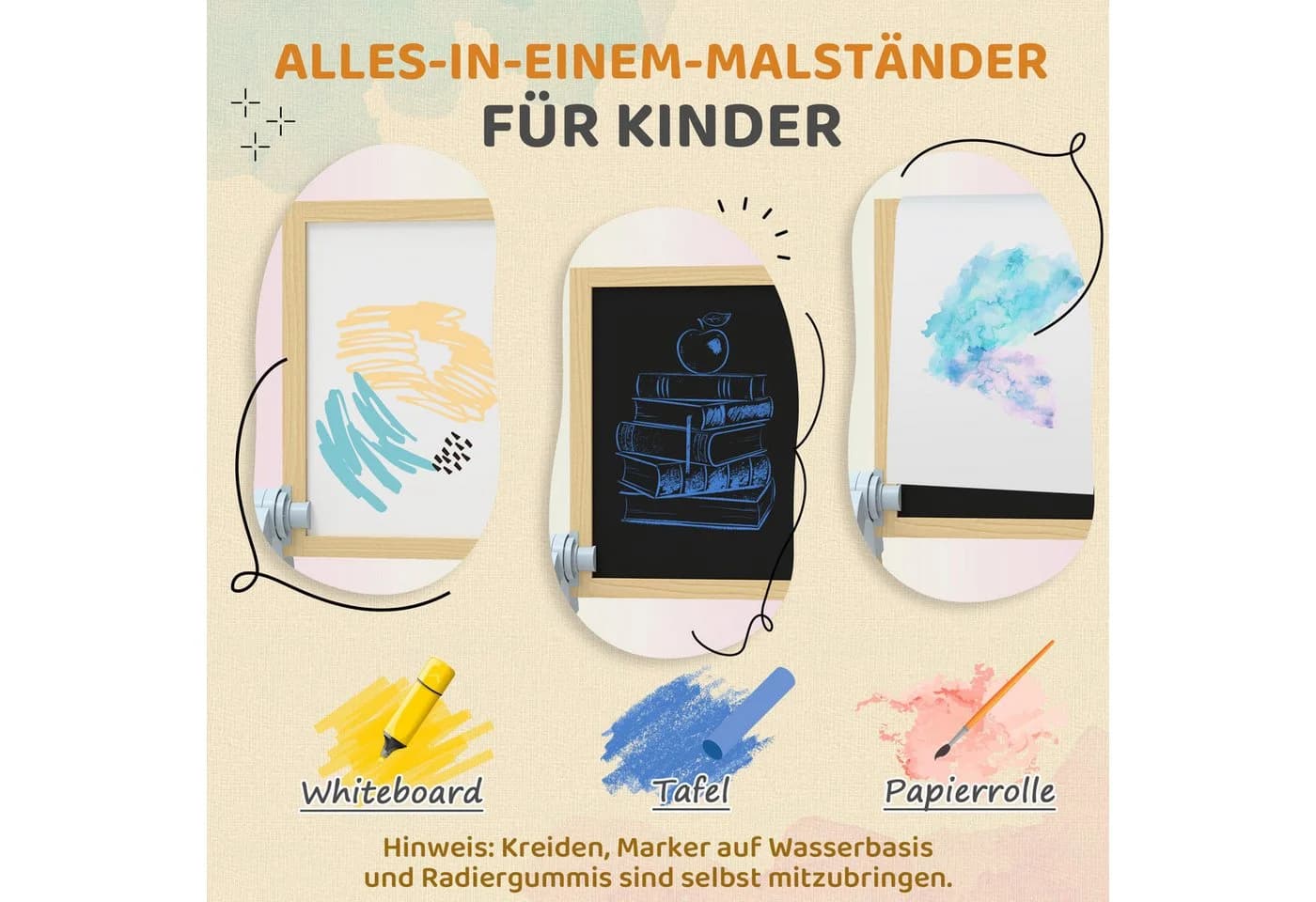 AIYAPLAY Kindertafel Höhenverstellbar Magnetische Standtafel mit Papierrolle - Bild 4