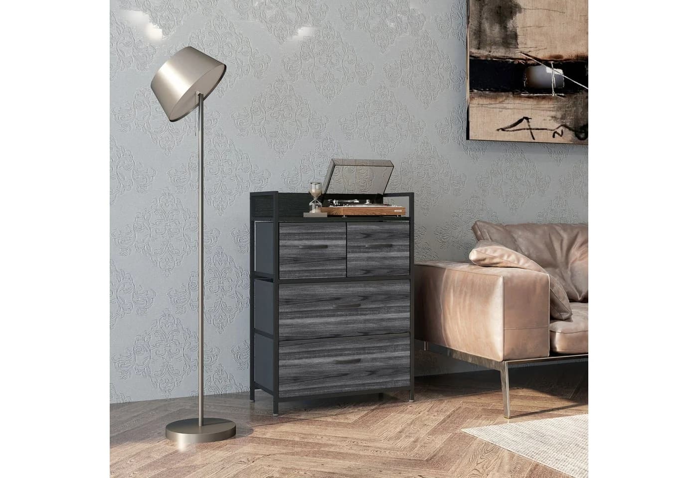 HOMCOM Kommode 4 Stoffschubladen Schwarz Metallrahmen - Bild 2