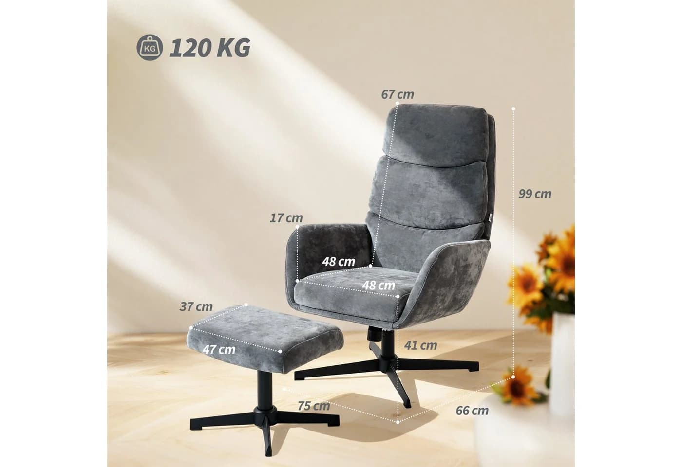 HOMCOM Relaxsessel mit hoher Rückenlehne, Leinenoptik, Grau - Bild 3