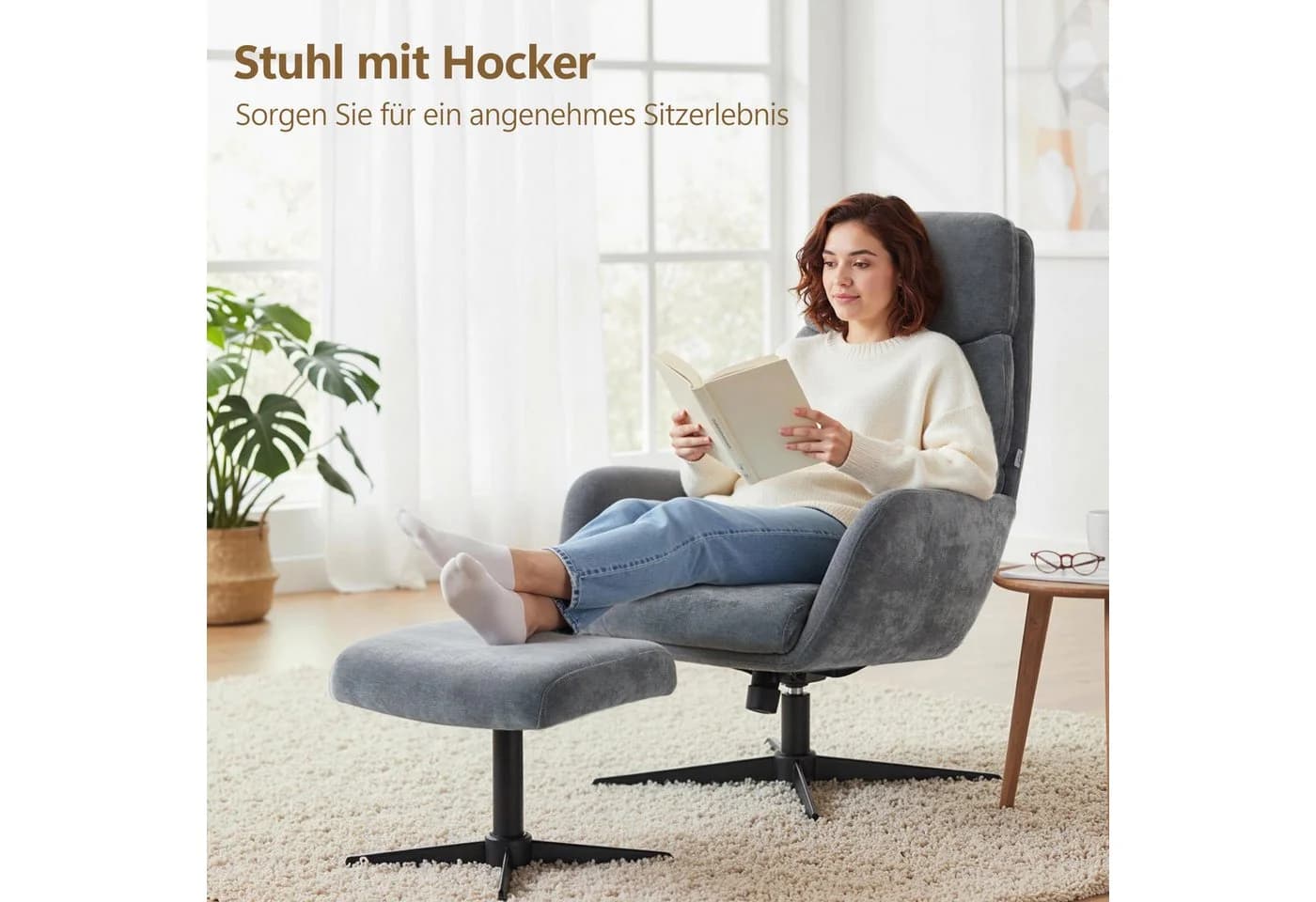 HOMCOM Relaxsessel mit hoher Rückenlehne, Leinenoptik, Grau - Bild 4