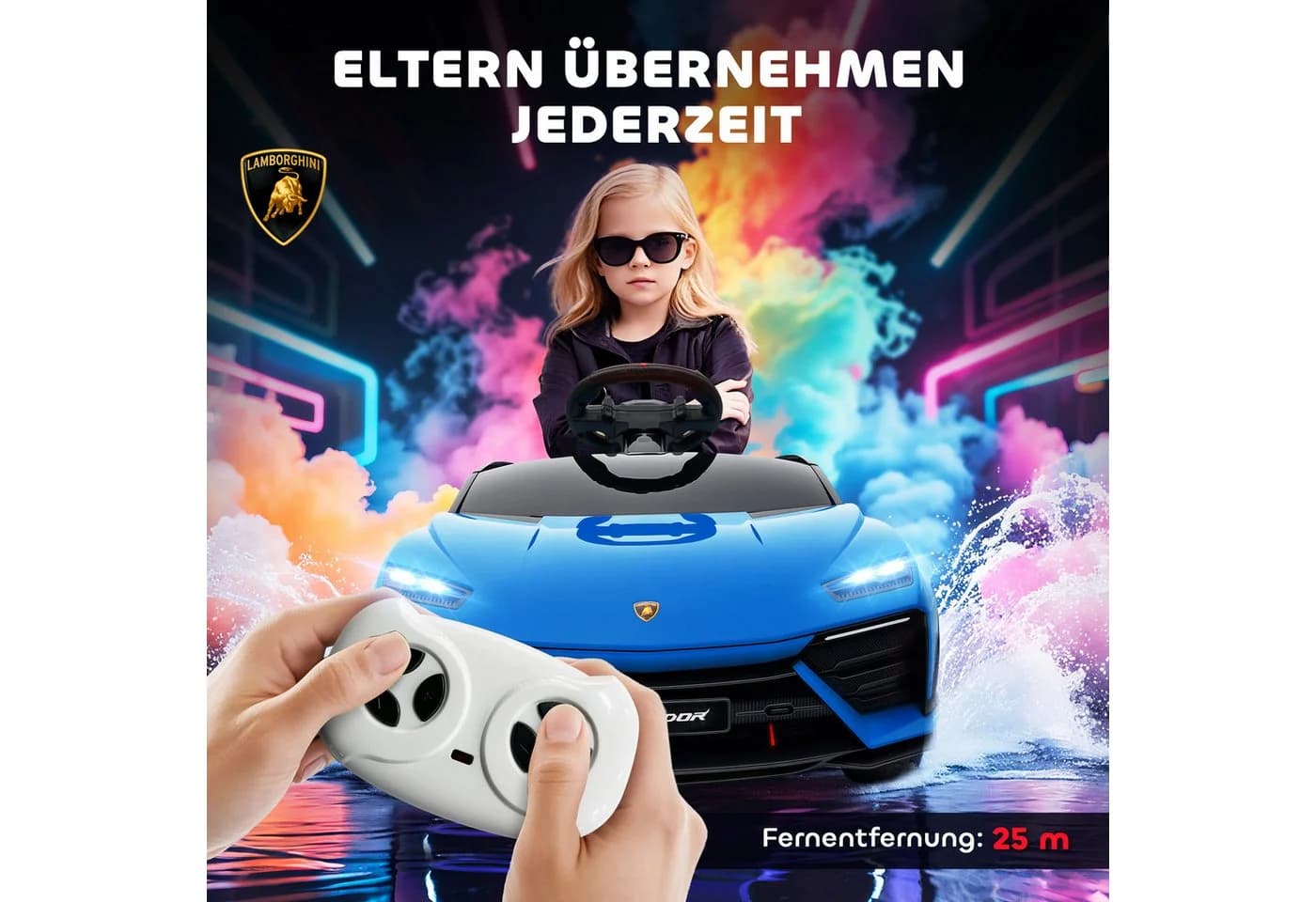 AIYAPLAY Elektro-Kinderauto 12V mit Fernsteuerung, 2 Motoren, Blau - Bild 5