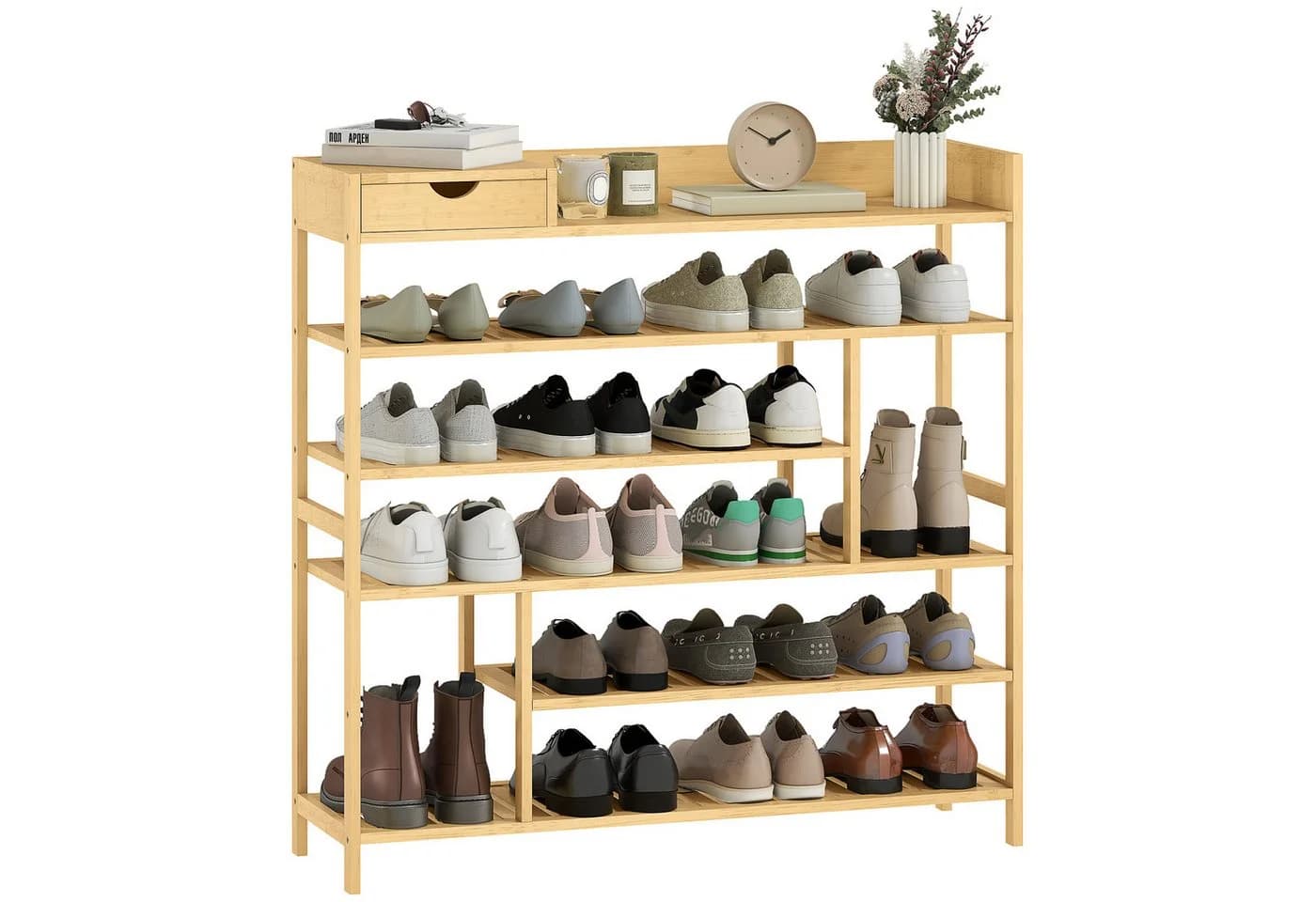 HOMCOM Schuhregal 6 Ebenen Bambus 18 Paar Schuhe