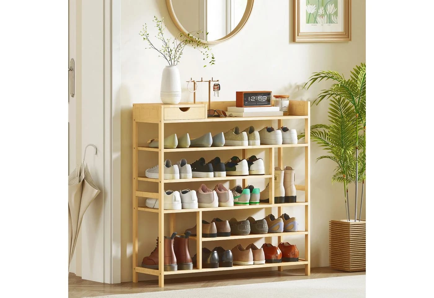 HOMCOM Schuhregal 6 Ebenen Bambus 18 Paar Schuhe - Bild 2
