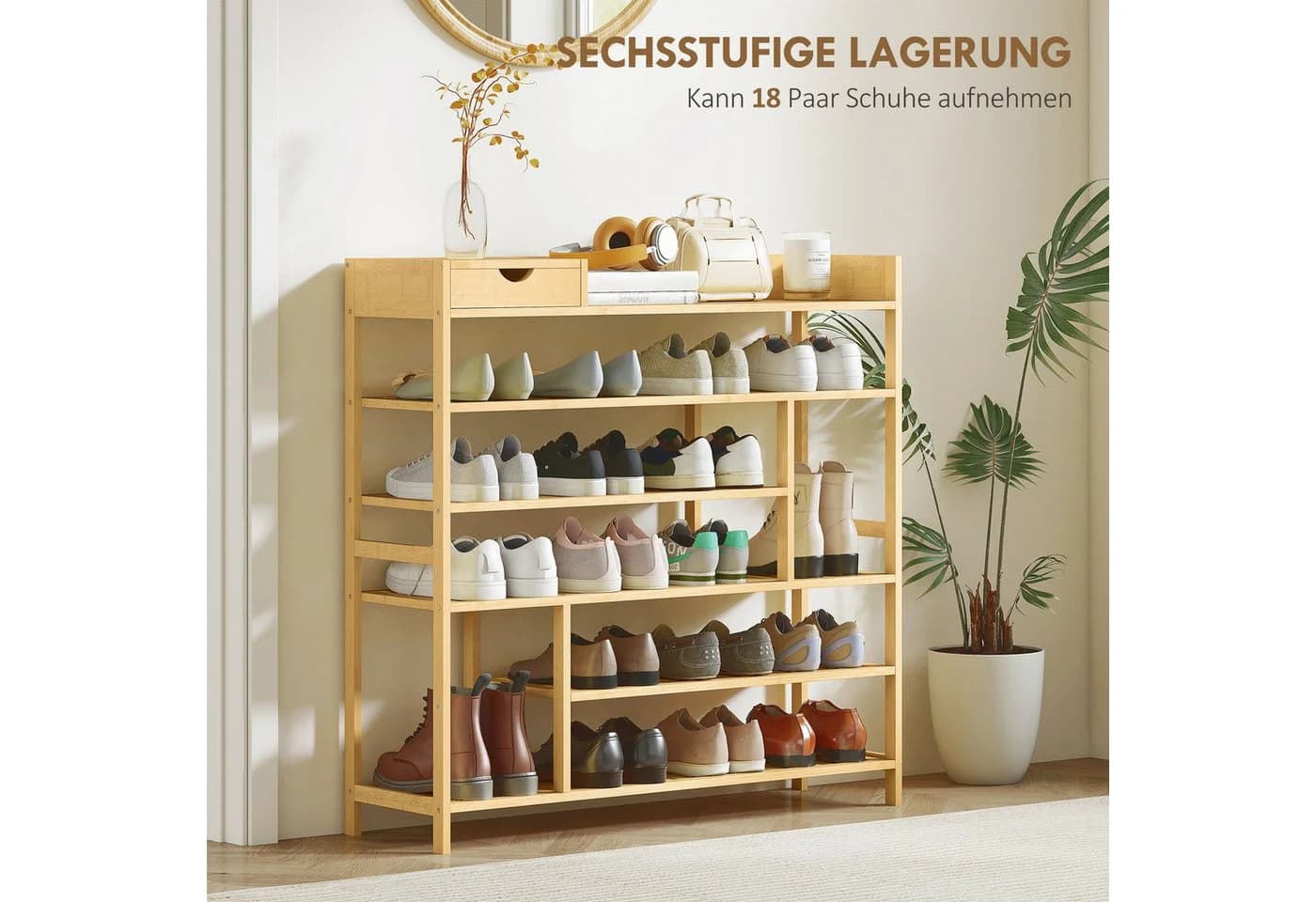 HOMCOM Schuhregal 6 Ebenen Bambus 18 Paar Schuhe - Bild 4