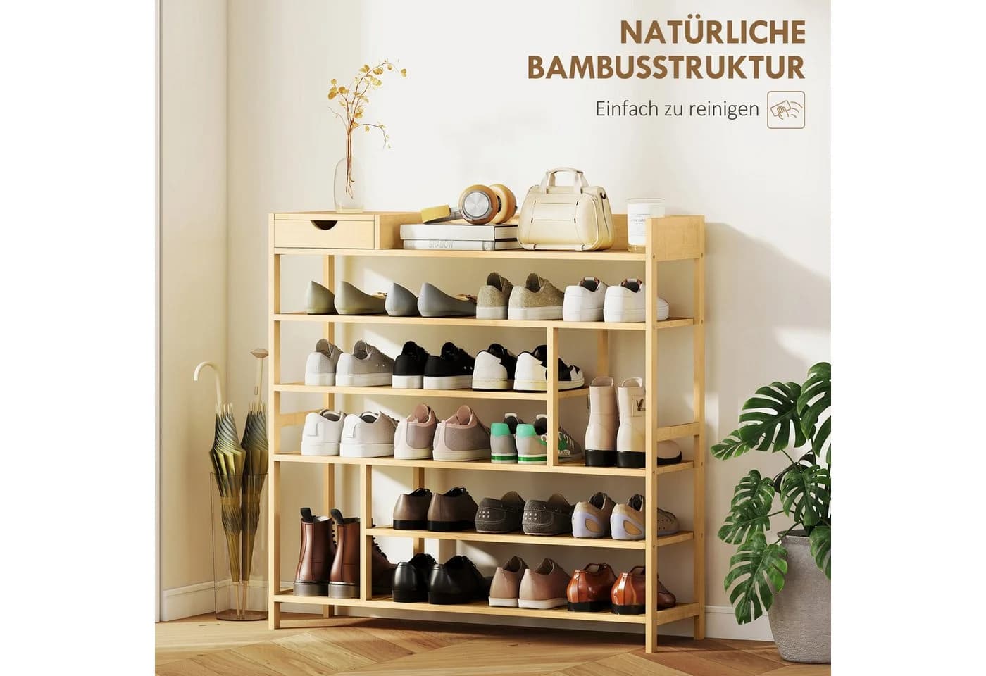 HOMCOM Schuhregal 6 Ebenen Bambus 18 Paar Schuhe - Bild 5