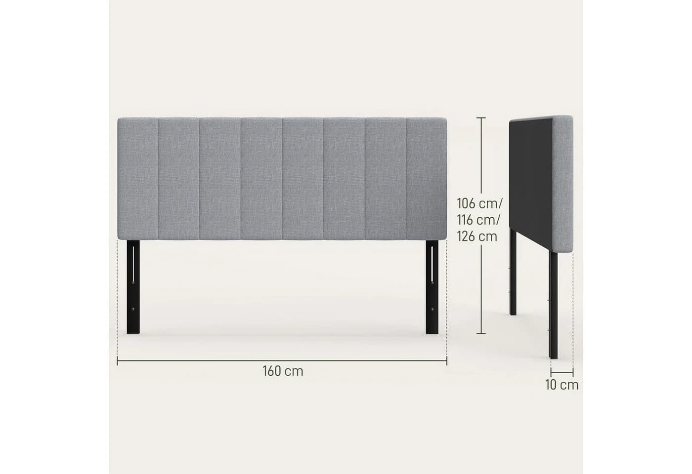 HOMCOM Kopfteil höhenverstellbar, mit Leinenoptik, für Schlafzimmer, Grau - Bild 3