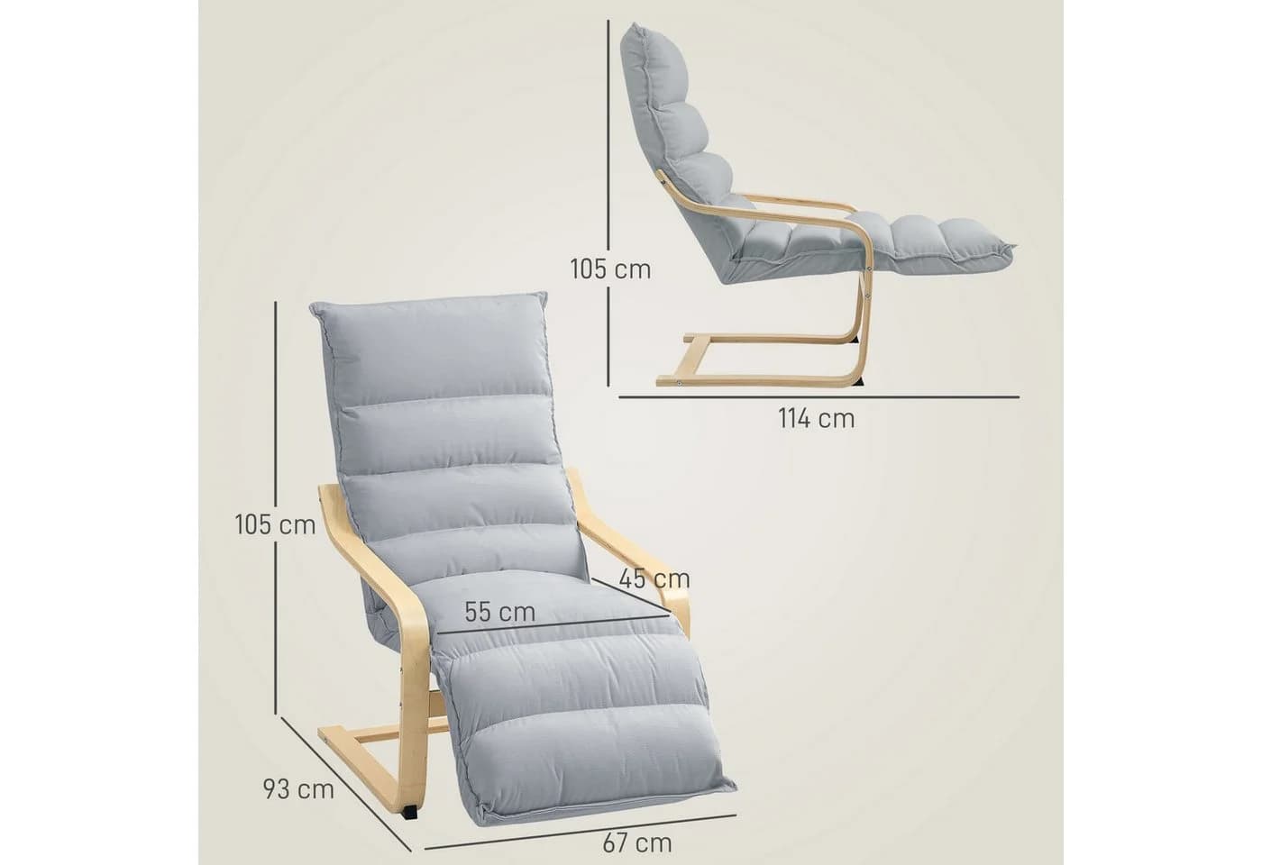 HOMCOM Relaxsessel Lounge-Sessel mit verstellbarer Fußstütze Hellgrau - Bild 3