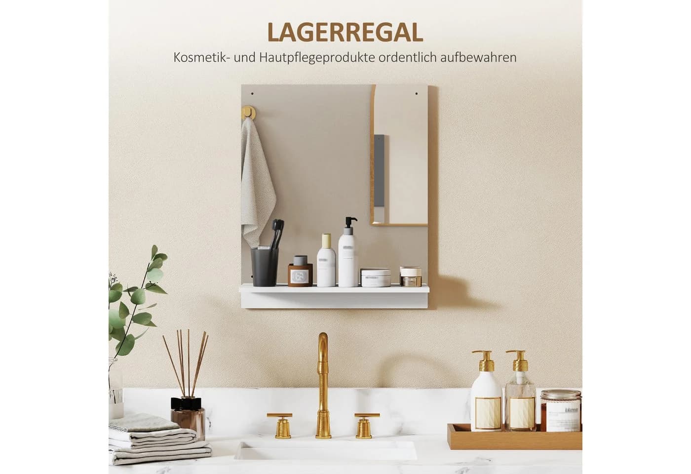 HOMCOM Badspiegel Weiß mit Regal - Bild 4