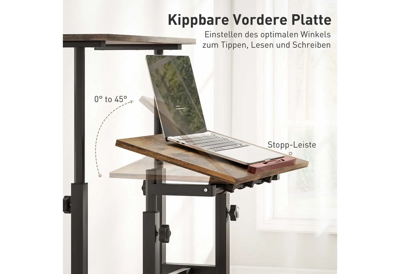 HOMCOM Schreibtisch 2-stufige Arbeitsfläche Höhenverstellbar Rustikal-Braun - Bild 5