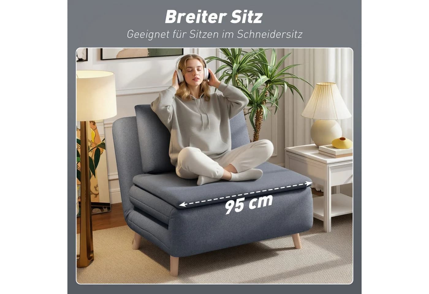 HOMCOM Schlafsessel mit Bett-Funktion, Liegesessel, verstellbare Rückenlehne, Grau - Bild 5