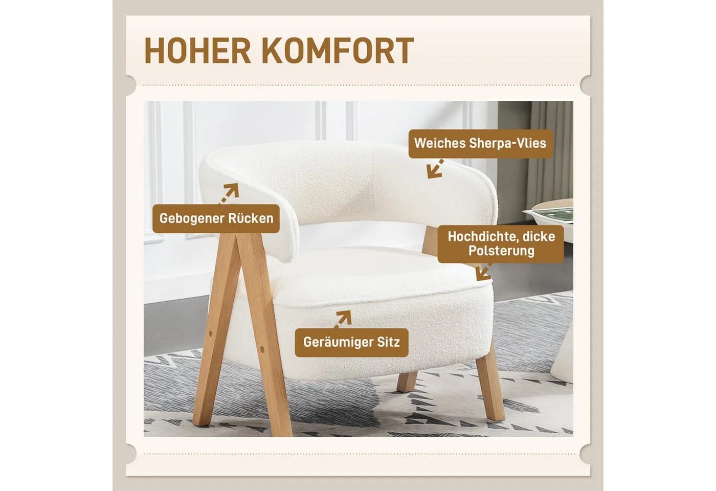HOMCOM Relaxsessel Polstersessel Weiß mit Holzbeinen - Bild 4