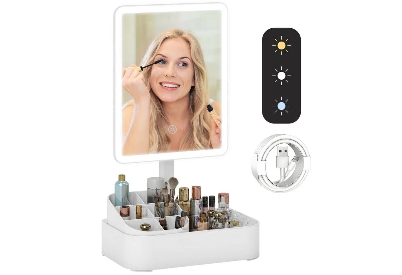 HOMCOM Schminkspiegel LED mit 2 Beleuchtungsmodi Touchschalter, Weiß