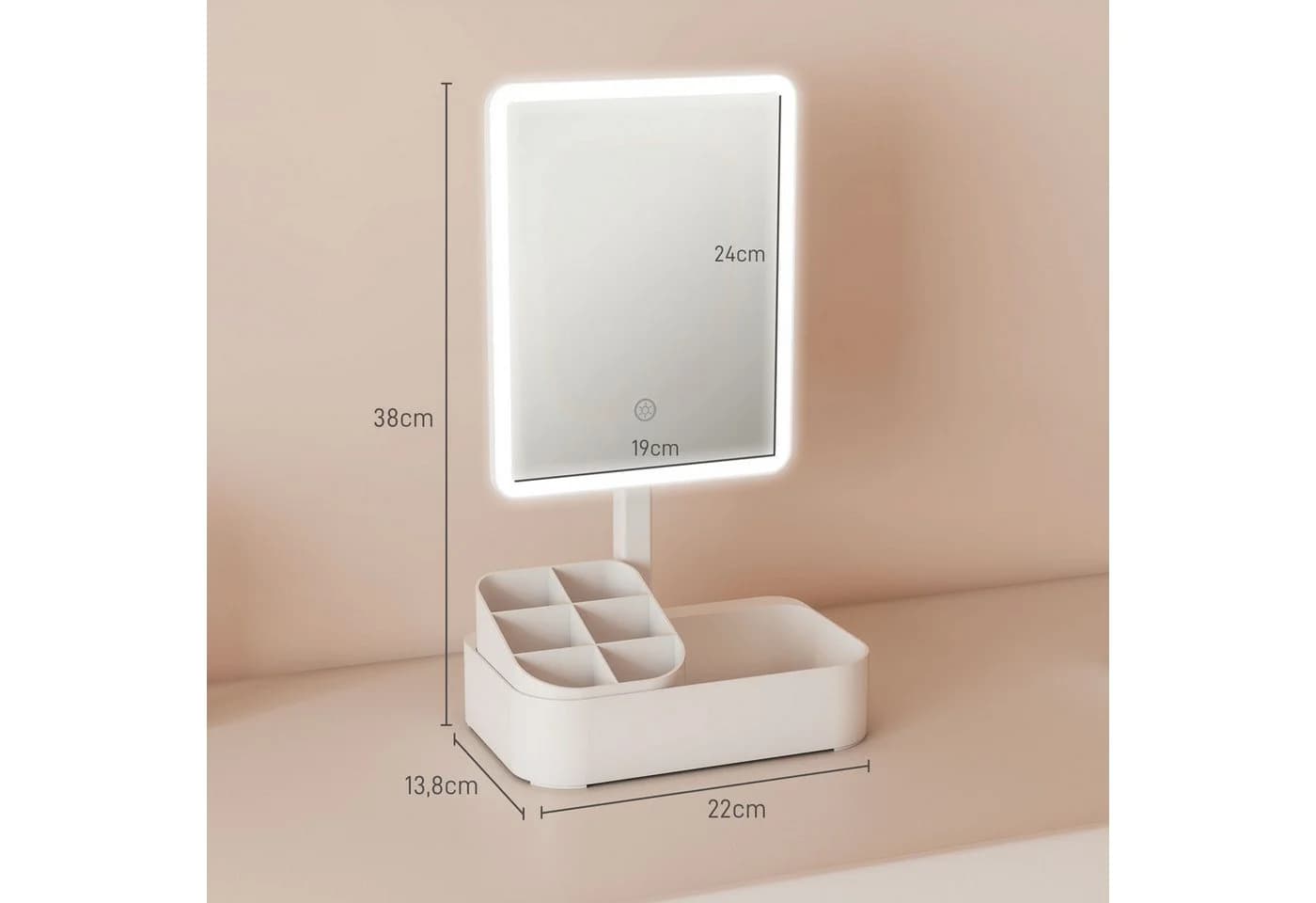 HOMCOM Schminkspiegel LED mit 2 Beleuchtungsmodi Touchschalter, Weiß - Bild 3
