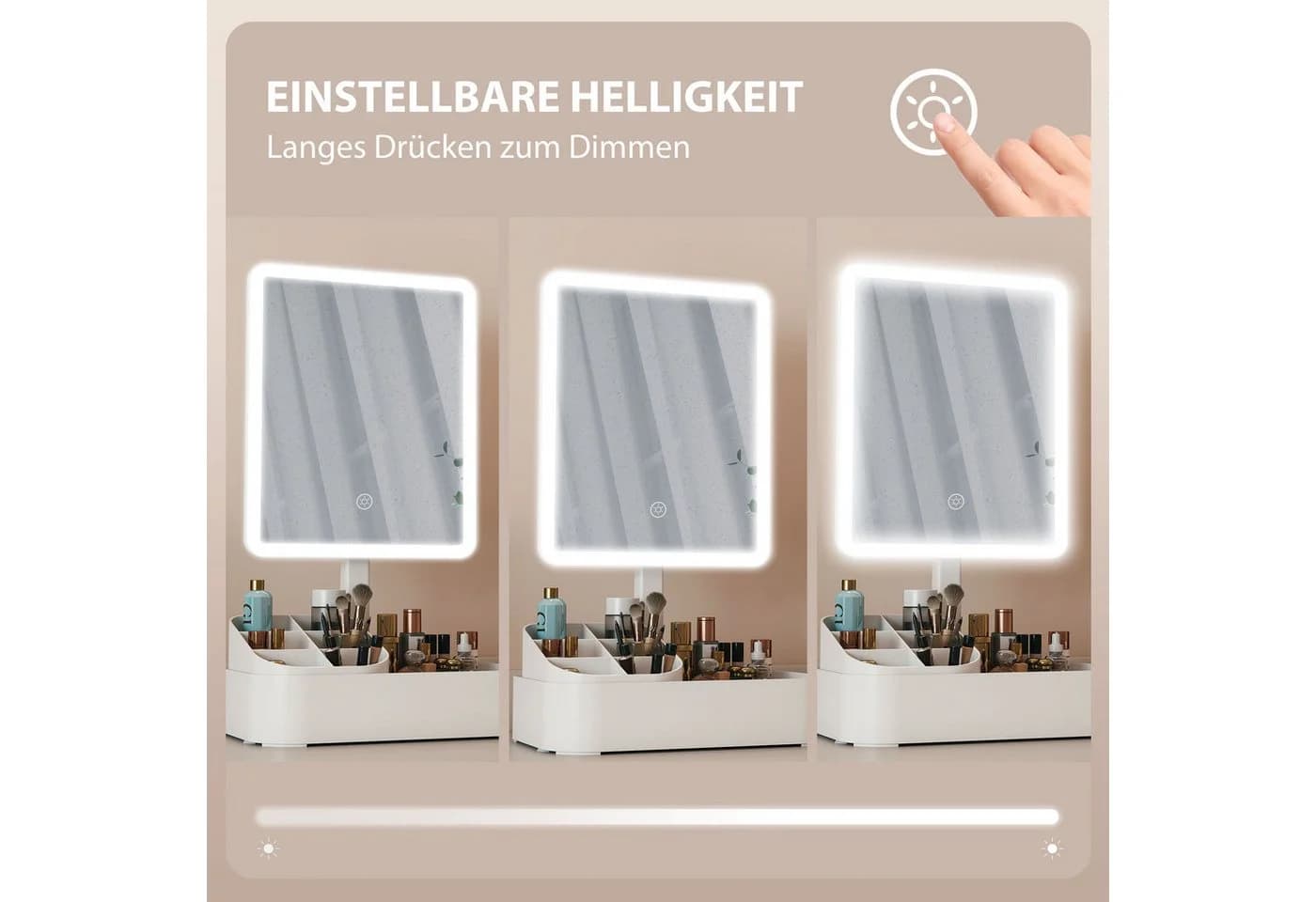 HOMCOM Schminkspiegel LED mit 2 Beleuchtungsmodi Touchschalter, Weiß - Bild 5