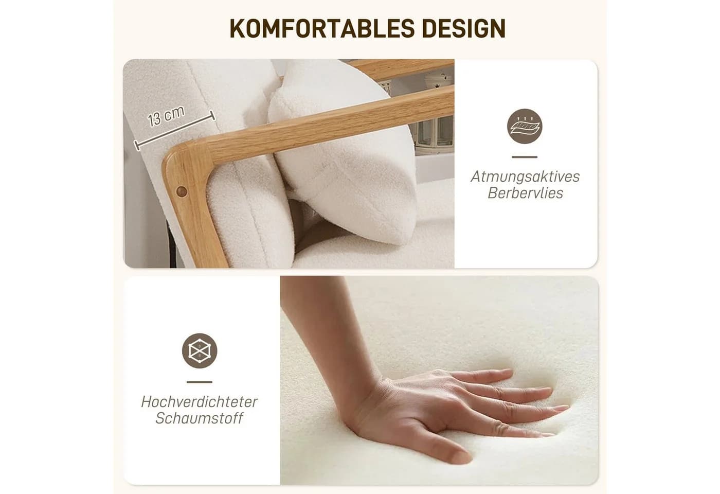 HOMCOM Schaukelsessel mit Hocker Weiß Fleece Armlehnen - Bild 5